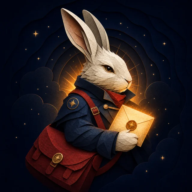 Snow Hare carries a glowing sealed letter